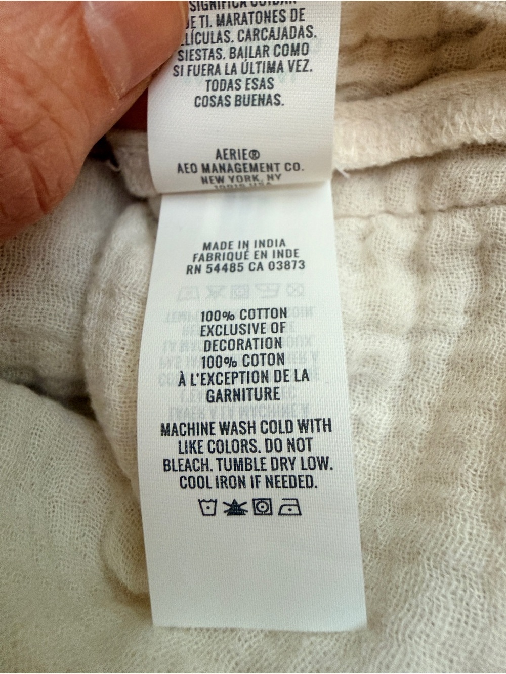 Aerie | 100% Cotton Cream Wide Leg Pants - Picture 10 of 10
